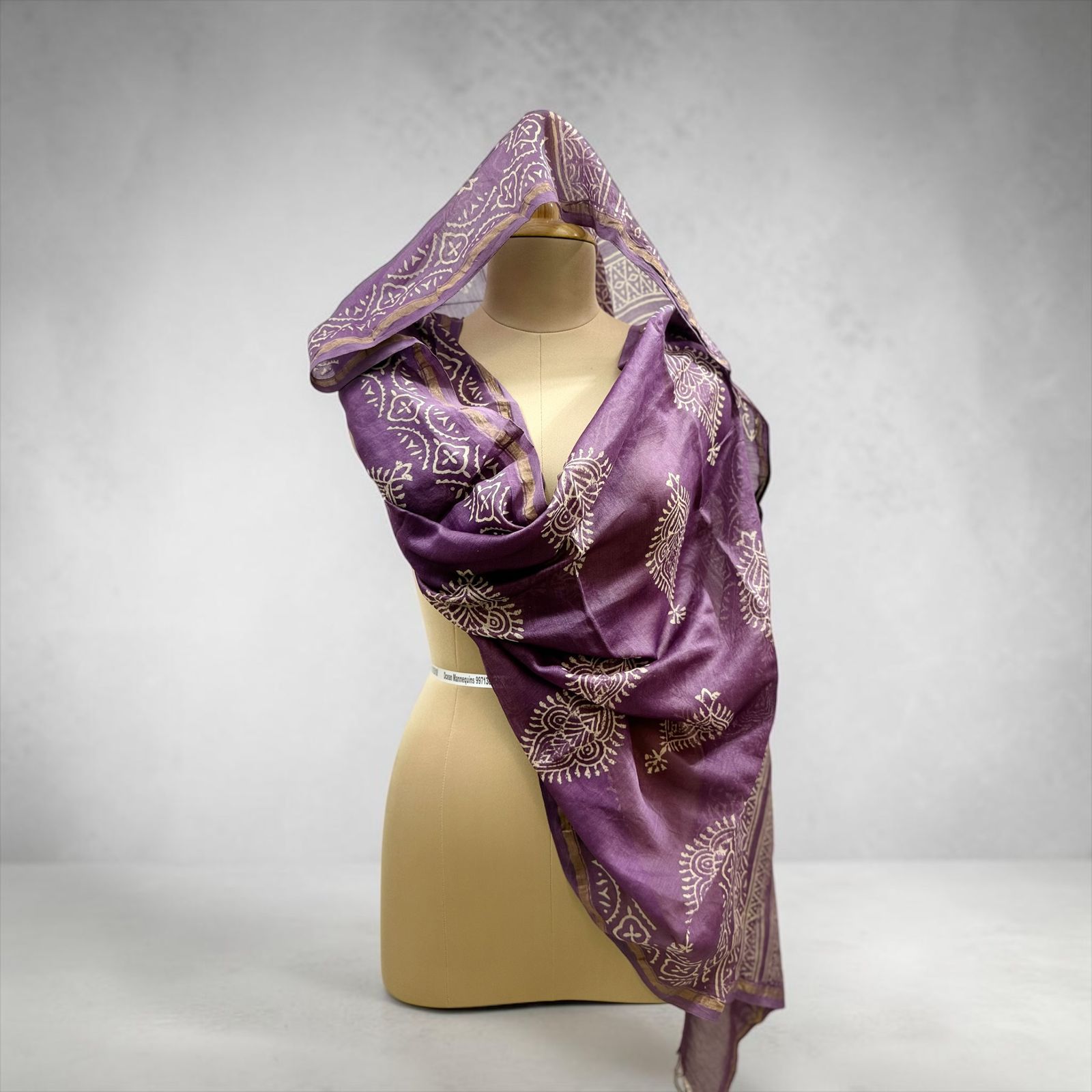 Premium Cotton Silk Dupatta with Traditional Print (Lavender / Purple with ivory print)