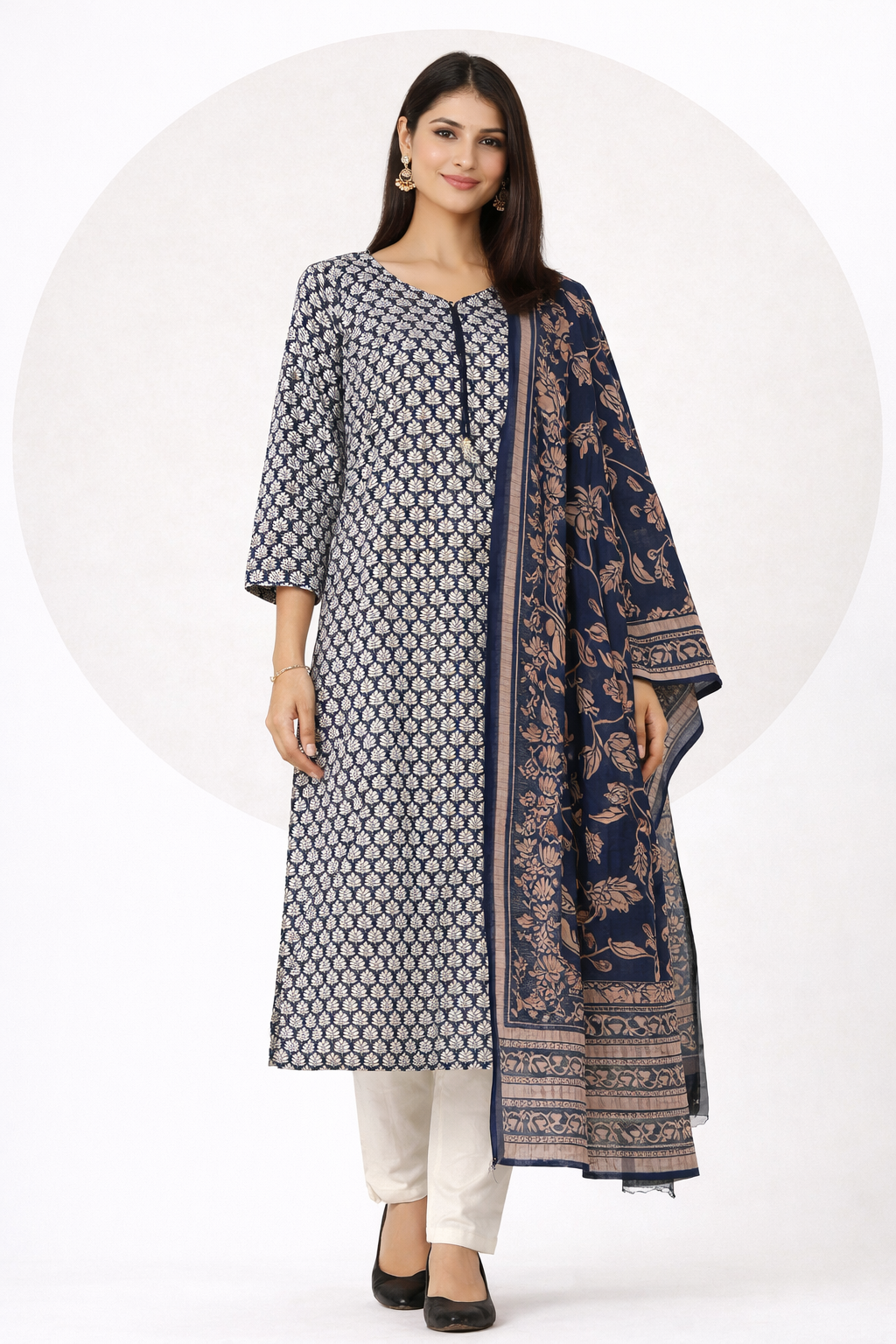 Blue Floral Kurta Set with Dupatta