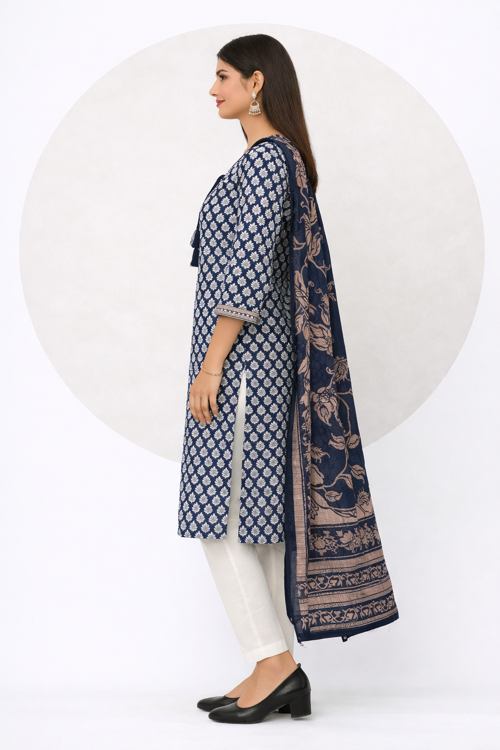 Blue Floral Kurta Set with Dupatta
