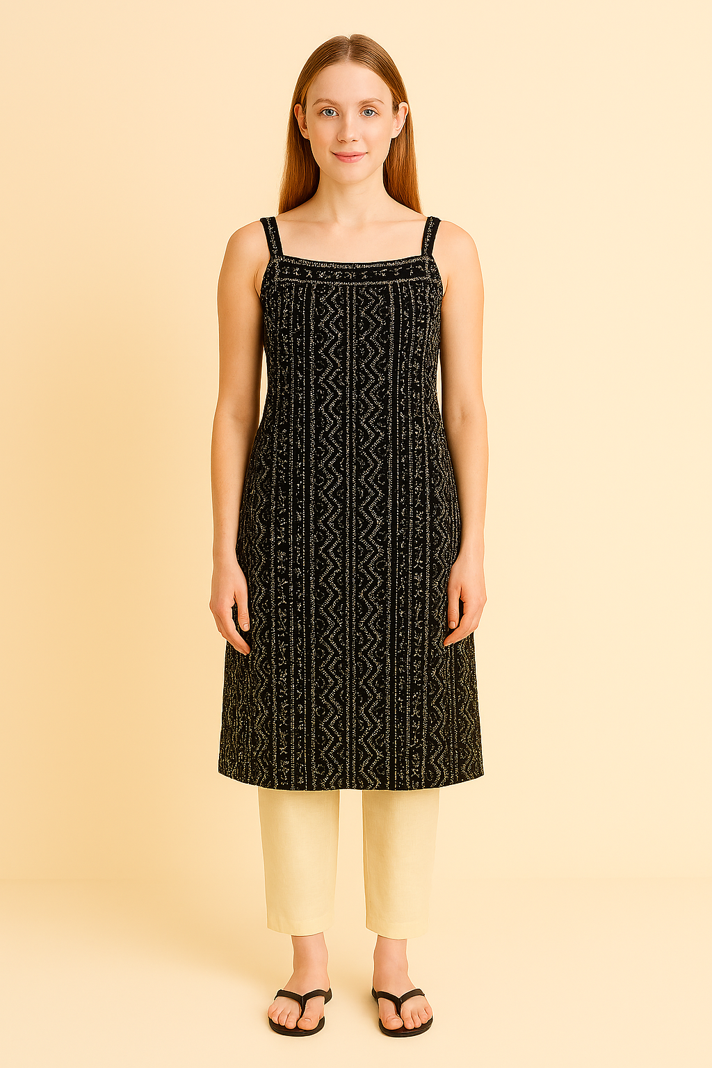Black printed kurti co‑ord set