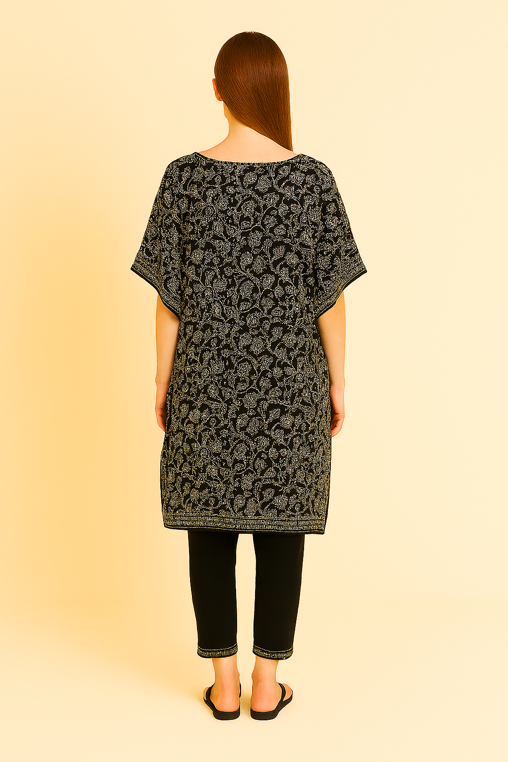 Black Printed Kaftan Kurti Set with Pants