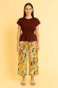Brown Smocked Top with Printed Palazzo Pants – Co‑Ord Set