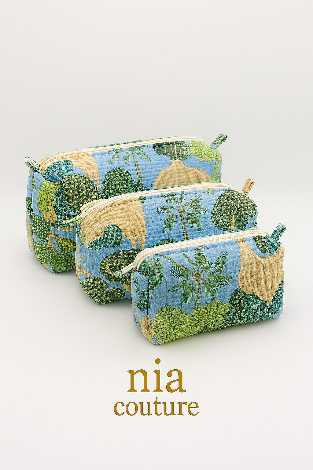 Nia Couture Quilted Printed Zip Pouch Set (Set of 3)
