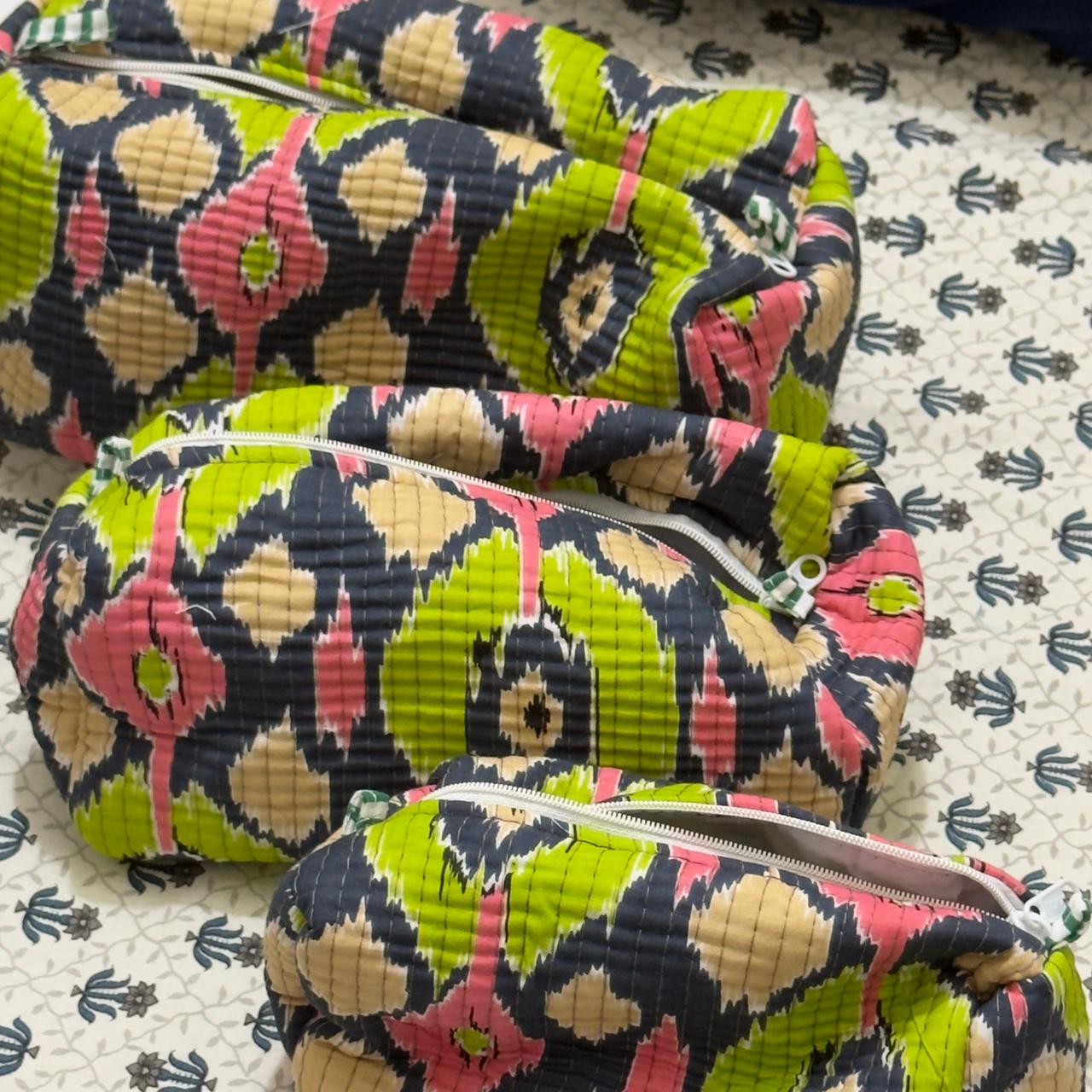 Handcrafted Quilted Ikat Print Cosmetic Pouch