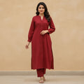 Maroon Straight Kurta Set with Button Detailing