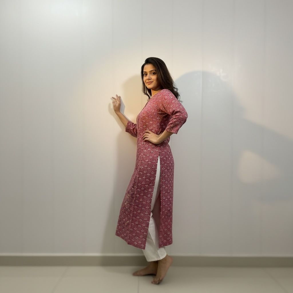 Printed Cotton Straight‑Fit Kurta Suit for Women
