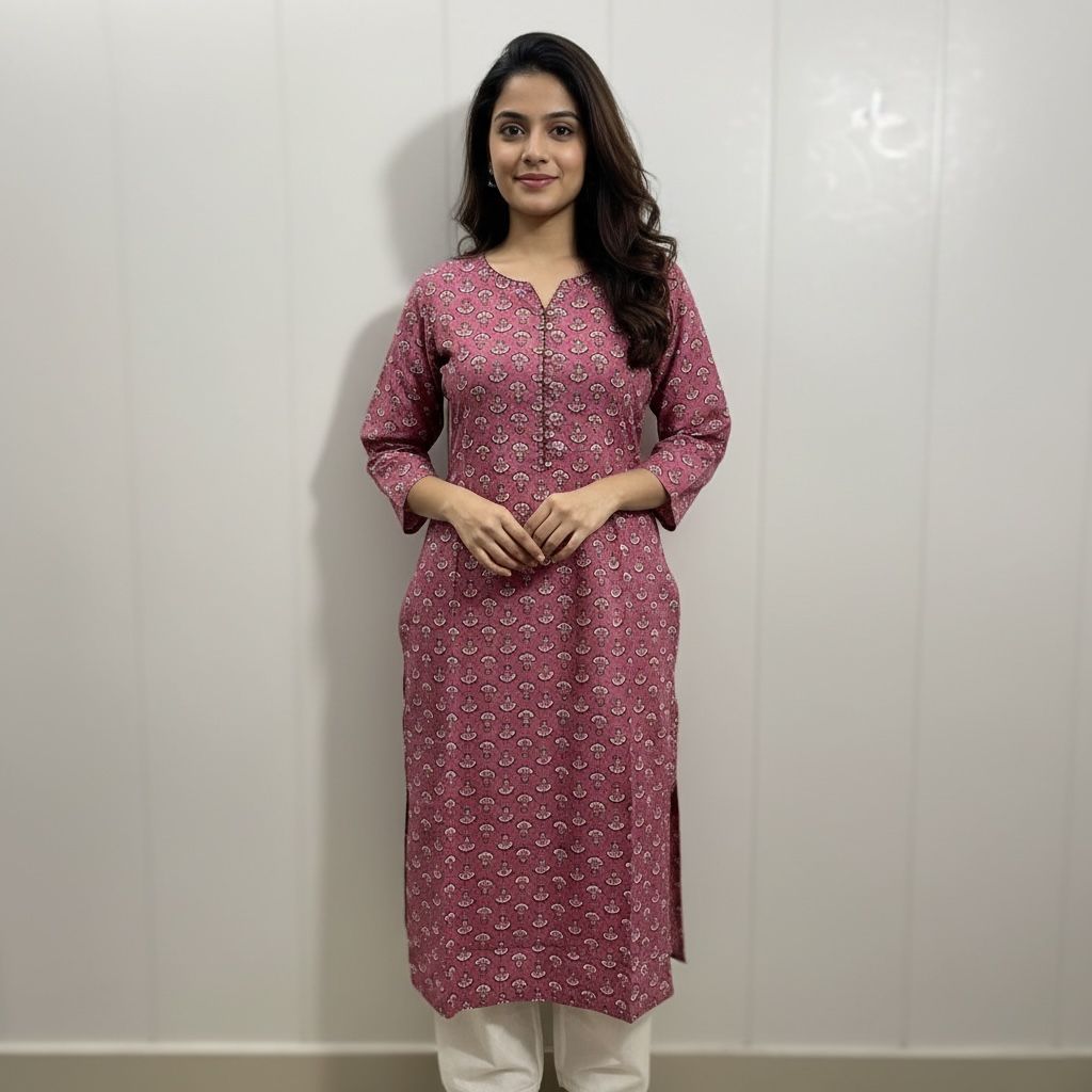Printed Cotton Straight‑Fit Kurta Suit for Women