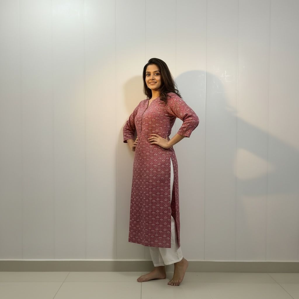 Printed Cotton Straight‑Fit Kurta Suit for Women