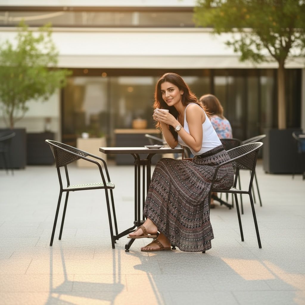 Printed Flared Long Skirt with Elastic Waist
