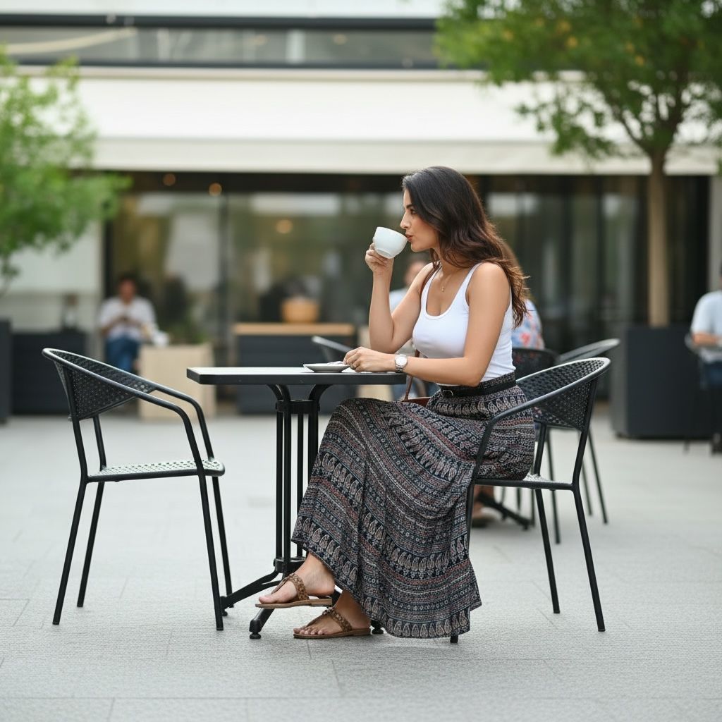 Printed Flared Long Skirt with Elastic Waist