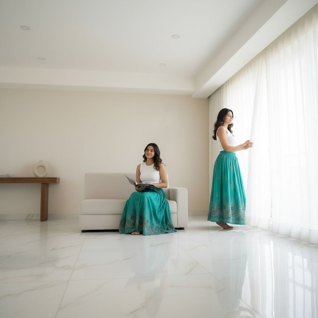 Teal Embellished Flared Long Skirt