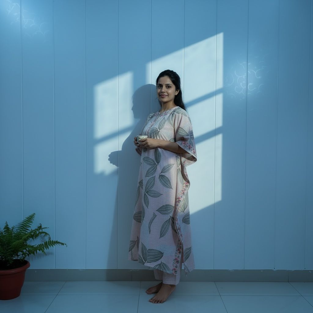 Pink Leaf Print Kaftan Kurta Set