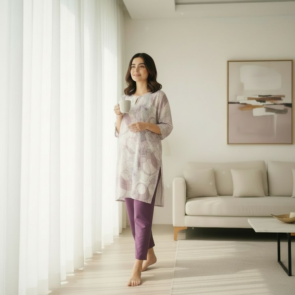 Pastel Abstract Print Straight Kurta