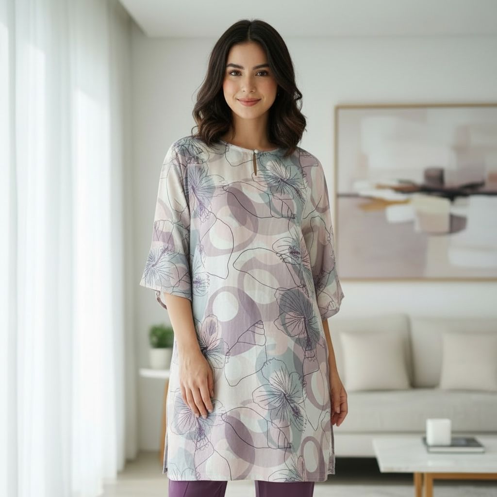 Pastel Abstract Print Straight Kurta