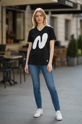 Black N Logo Print Cotton T‑Shirt