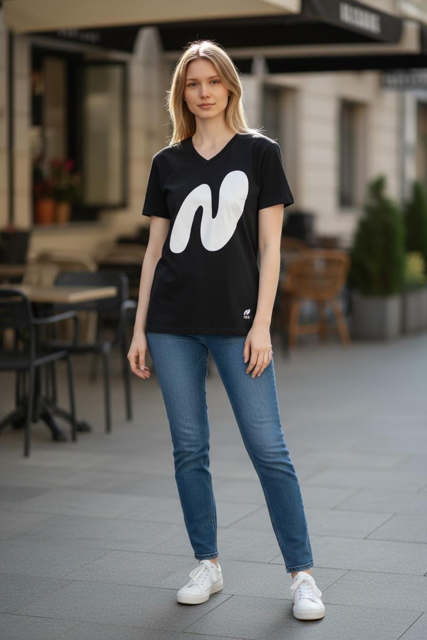 Black N Logo Print Cotton T‑Shirt