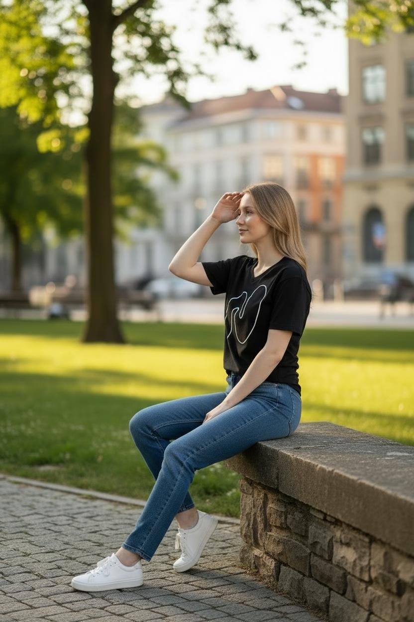 Black V‑Neck Logo Cotton T‑Shirt