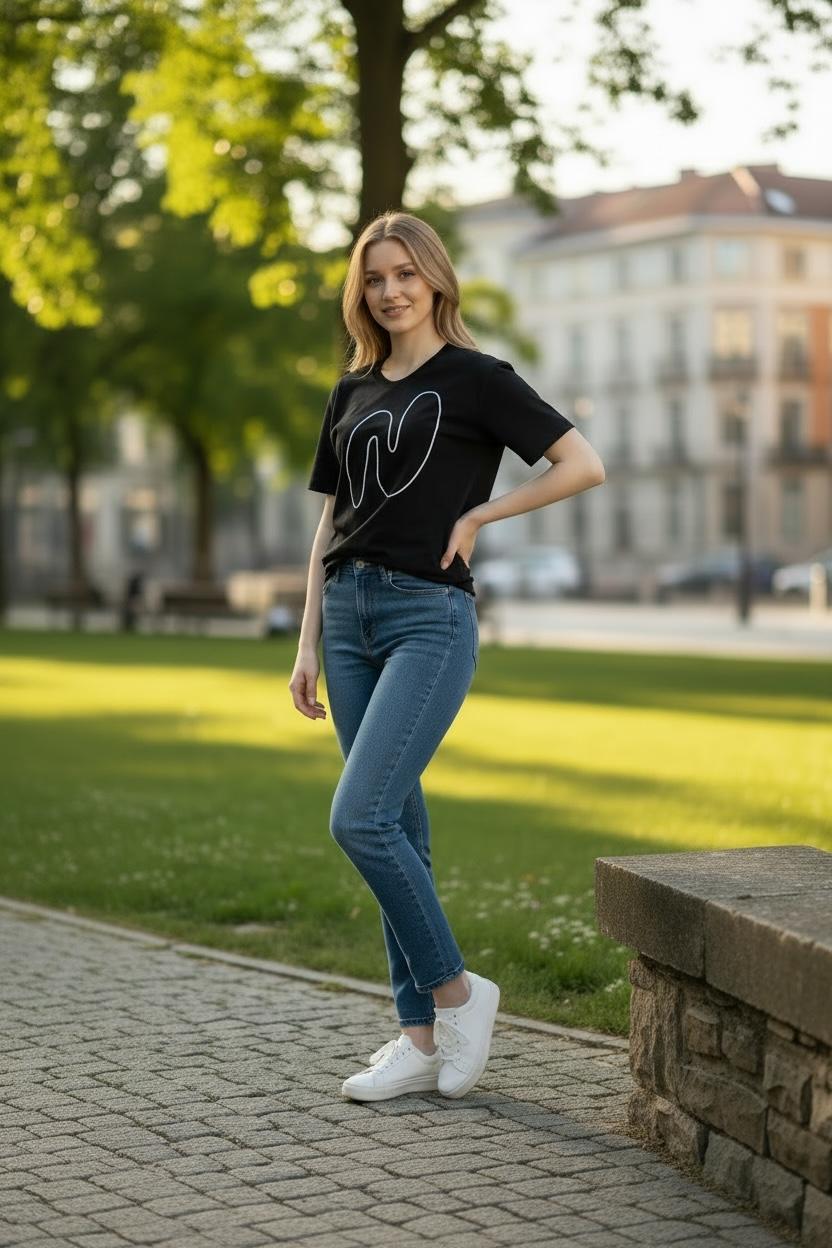 Black V‑Neck Logo Cotton T‑Shirt