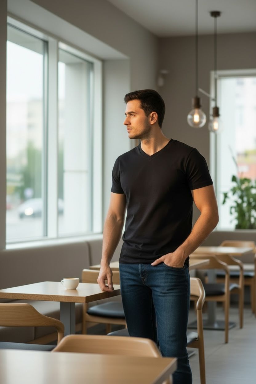 Classic Black Solid V‑Neck T‑Shirt