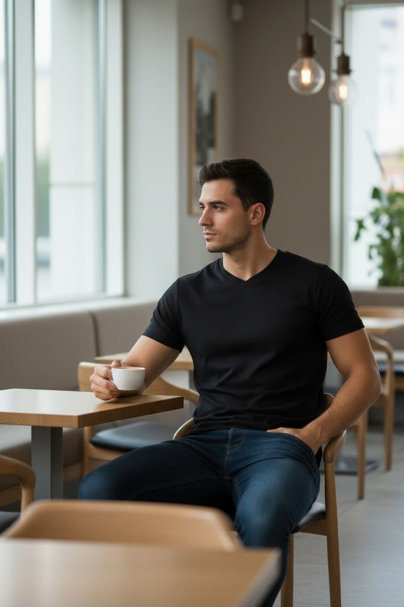 Classic Black Solid V‑Neck T‑Shirt