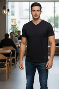 Classic Black Solid V‑Neck T‑Shirt