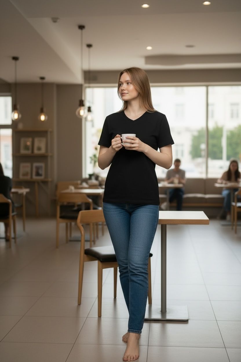 Black V‑neck T‑shirt,