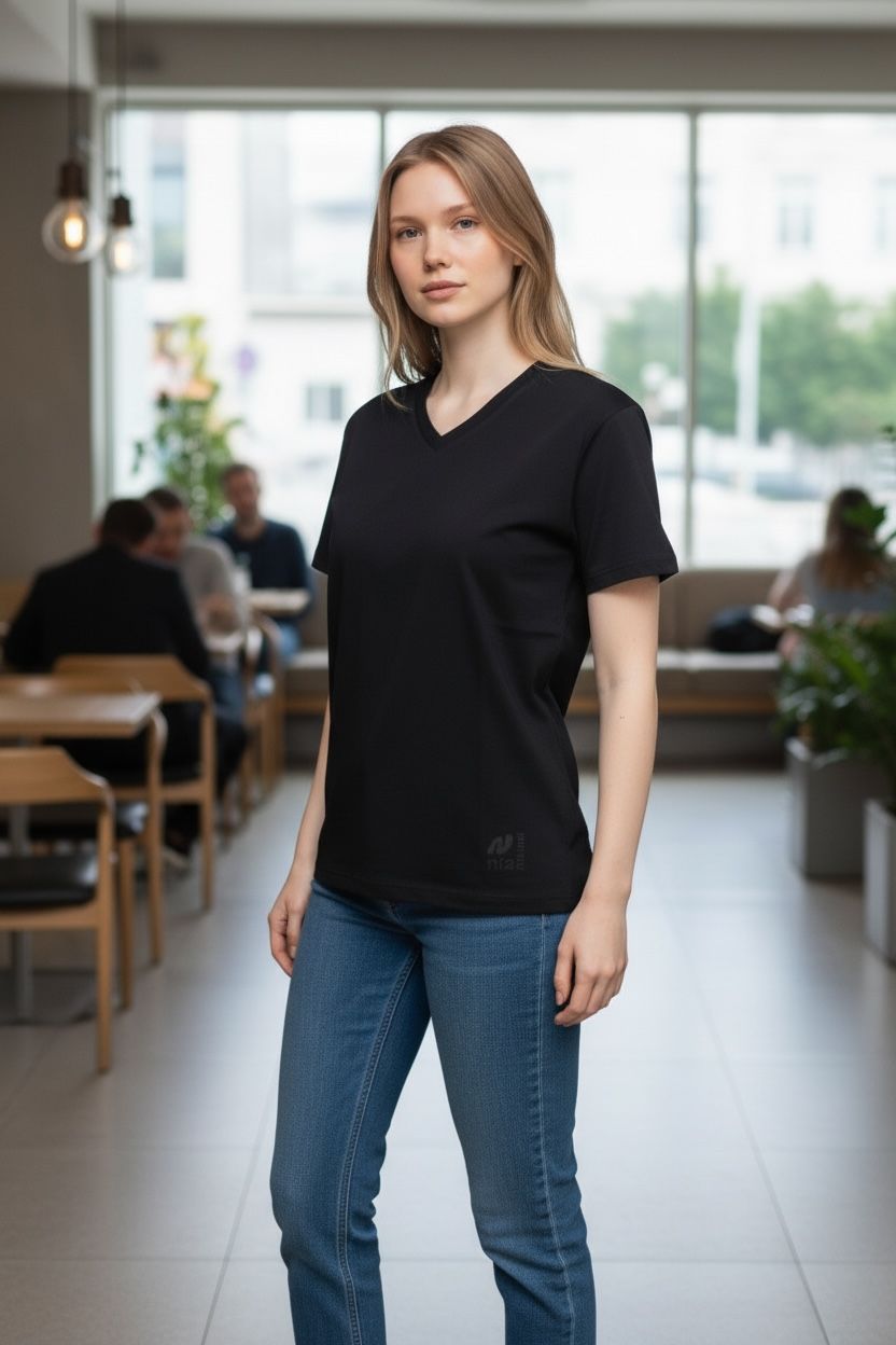 Black V‑neck T‑shirt,