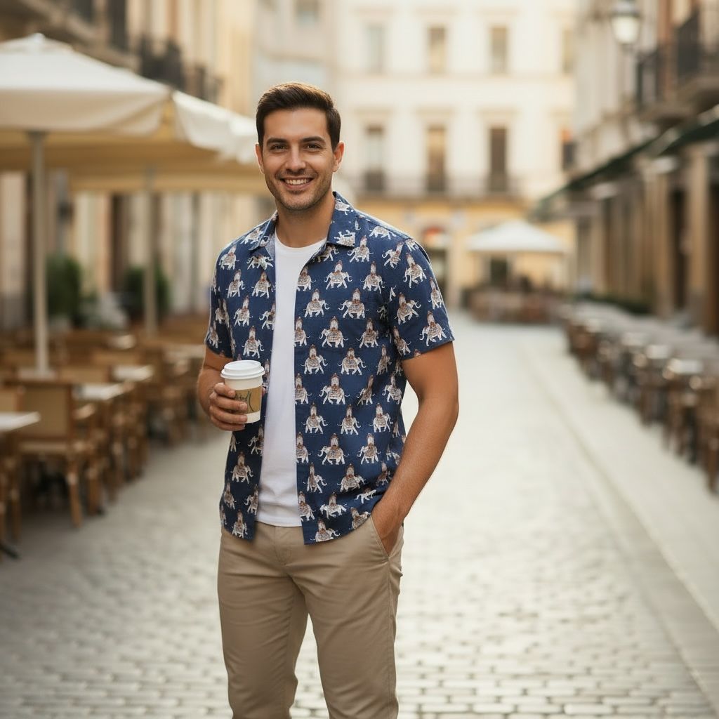 Blue Printed Casual Shirt – Modern & Playful
