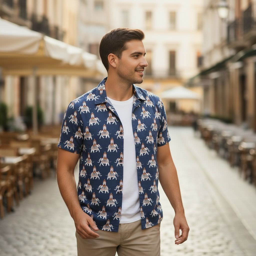 Blue Printed Casual Shirt – Modern & Playful