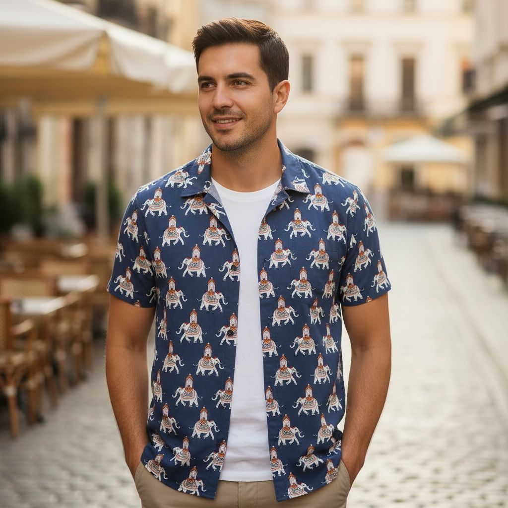 Blue Printed Casual Shirt – Modern & Playful