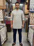 Printed White short Cotton Kurta – Classic & Comfortable