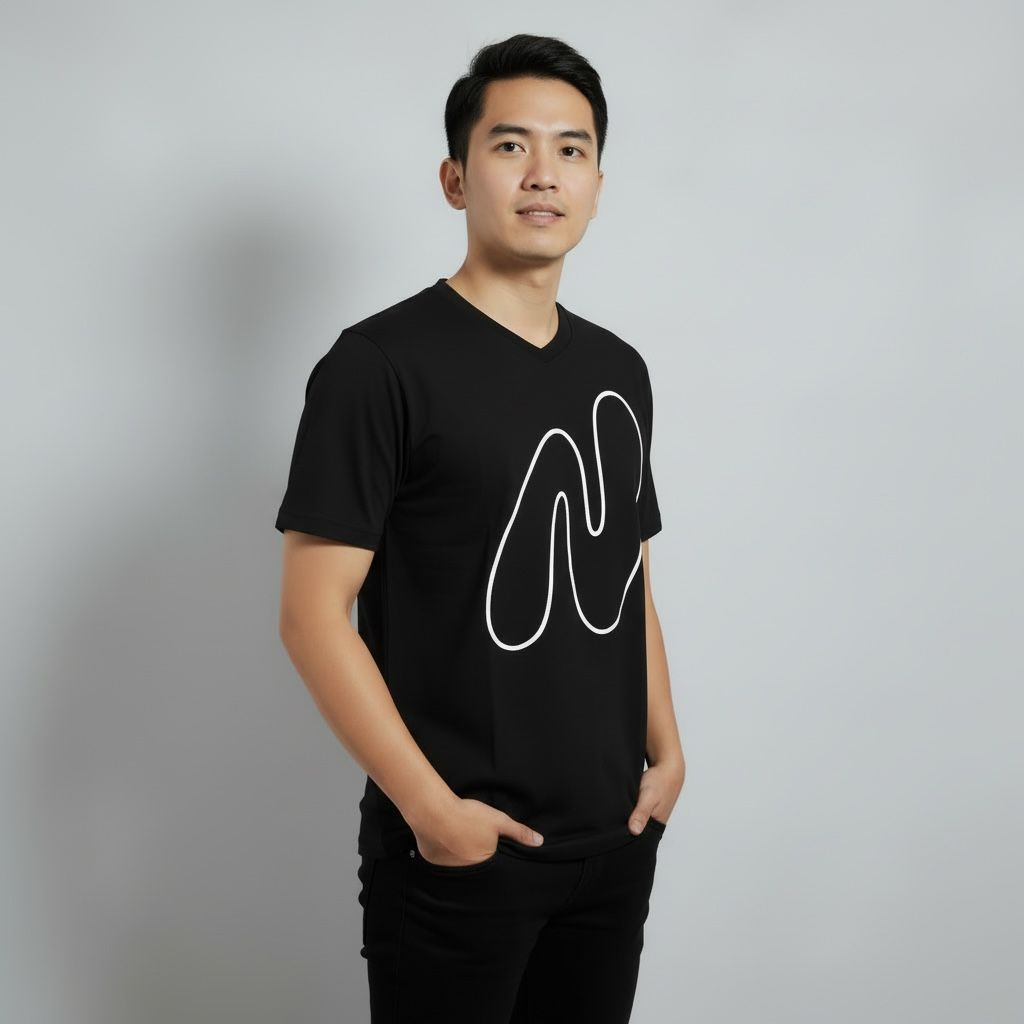 Black V‑neck T‑shirt Features the signature NIA COUTURE “N” logo