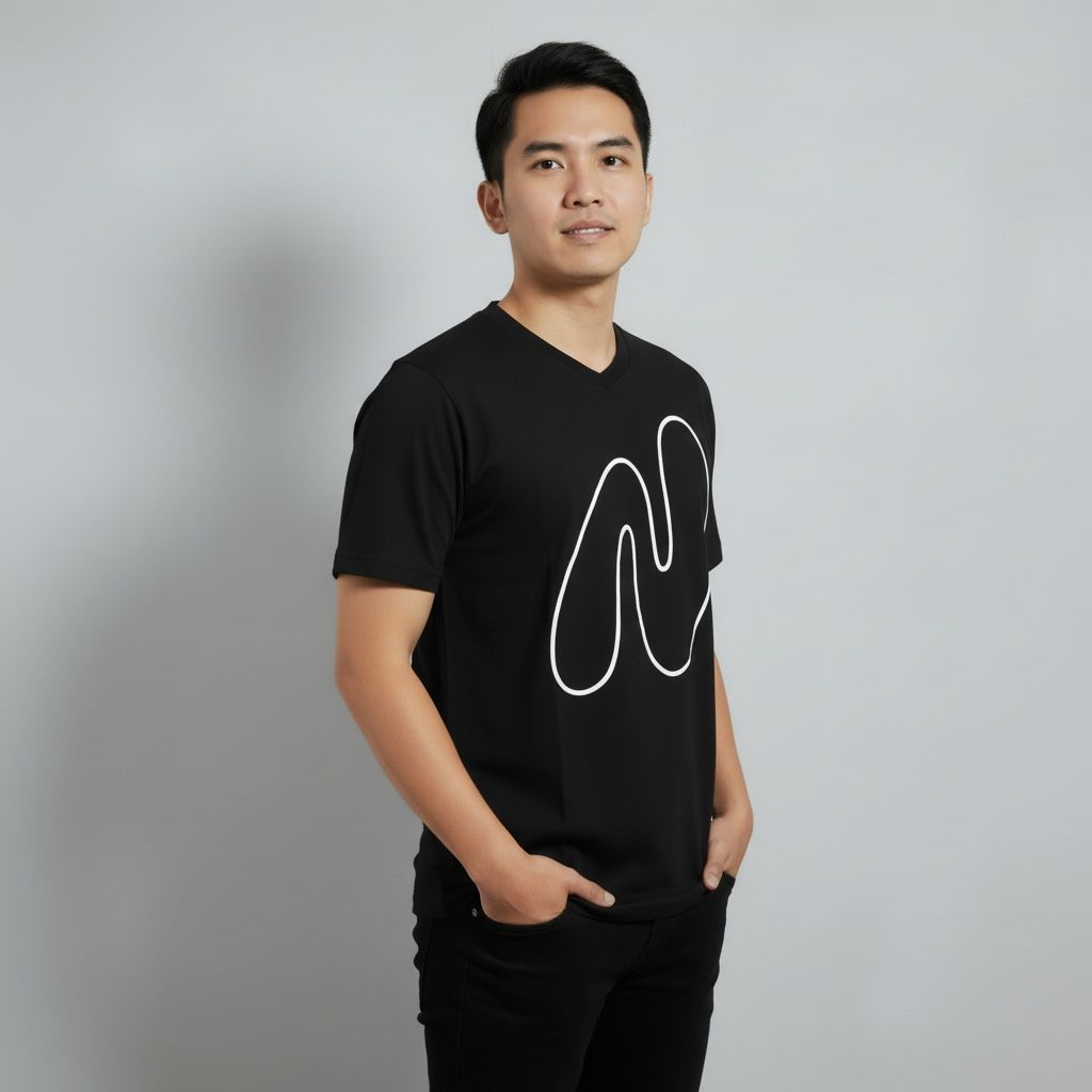 Black V‑neck T‑shirt Features the signature NIA COUTURE “N” logo