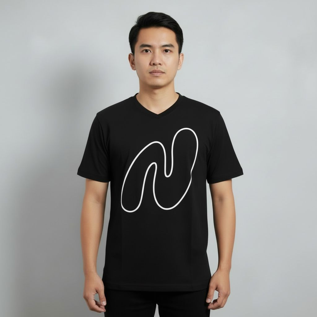 Black V‑neck T‑shirt Features the signature NIA COUTURE “N” logo