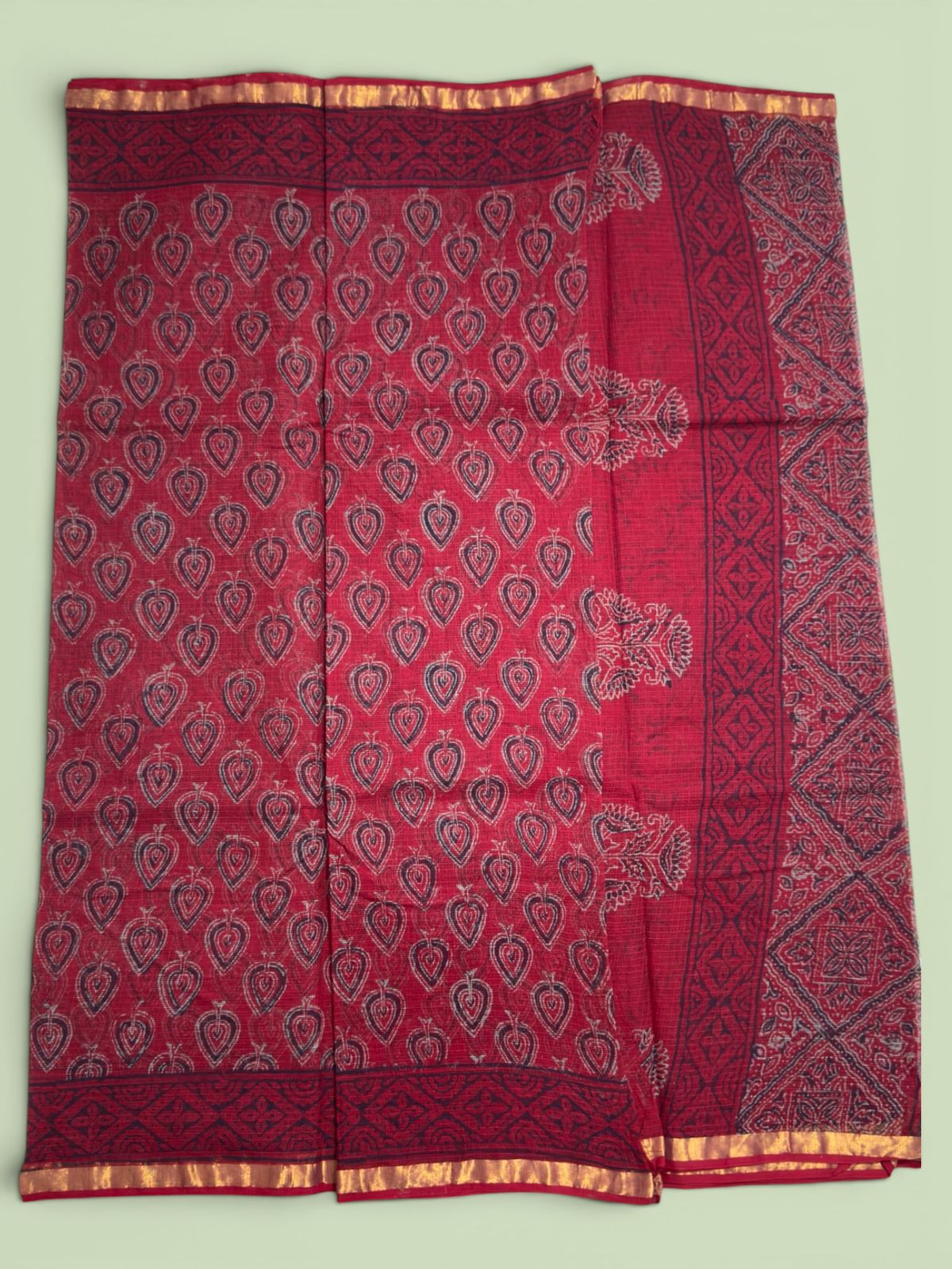 Red Kota Zari Saree with Traditional Motifs