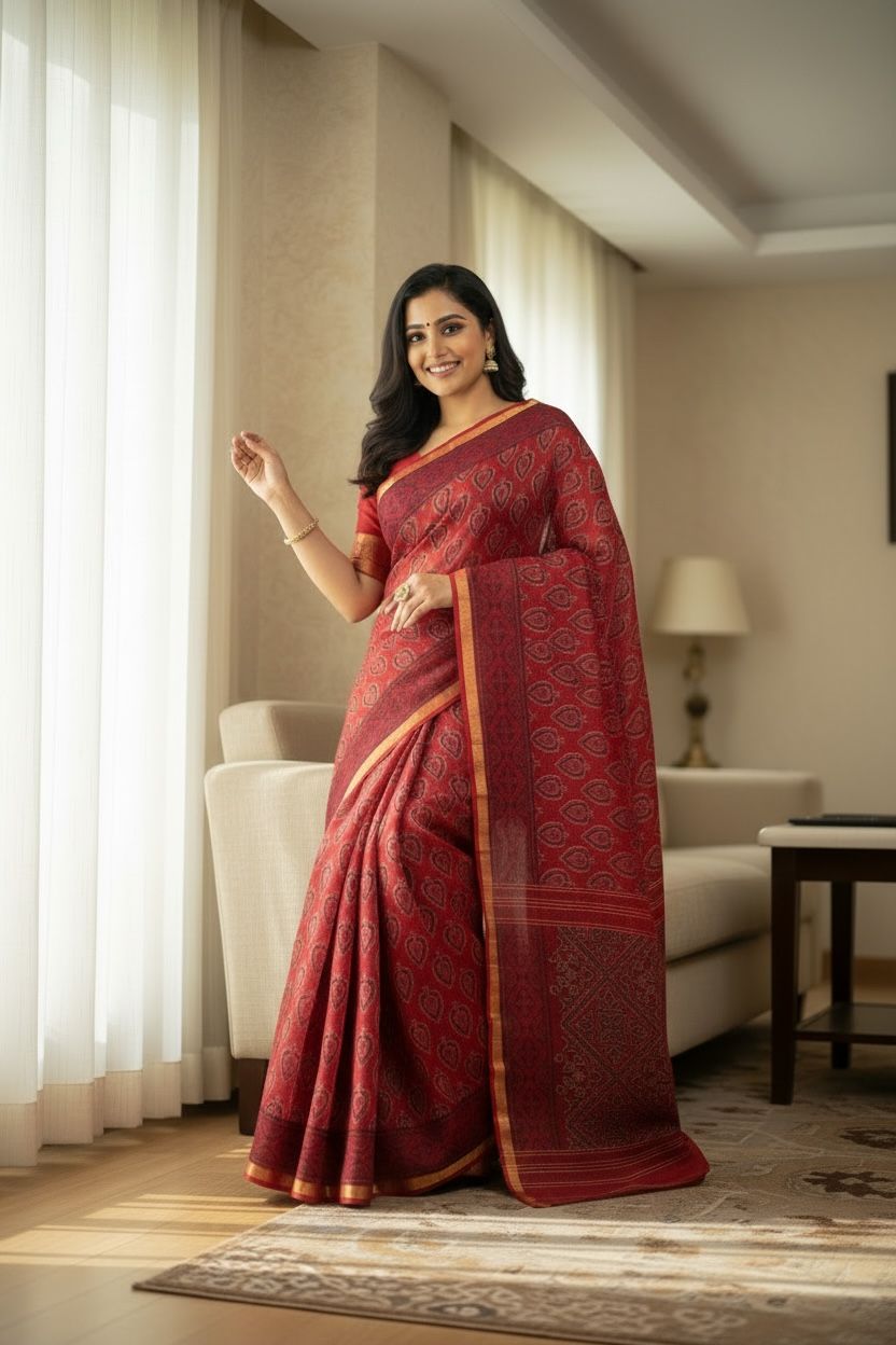 Red Kota Zari Saree with Traditional Motifs