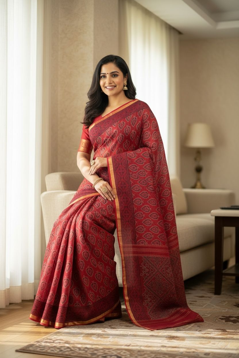 Red Kota Zari Saree with Traditional Motifs