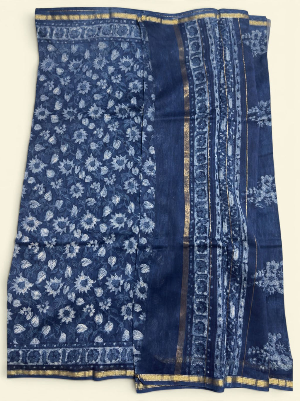 Deep indigo Chanderi Cotton Silk Saree with Anokhi Print