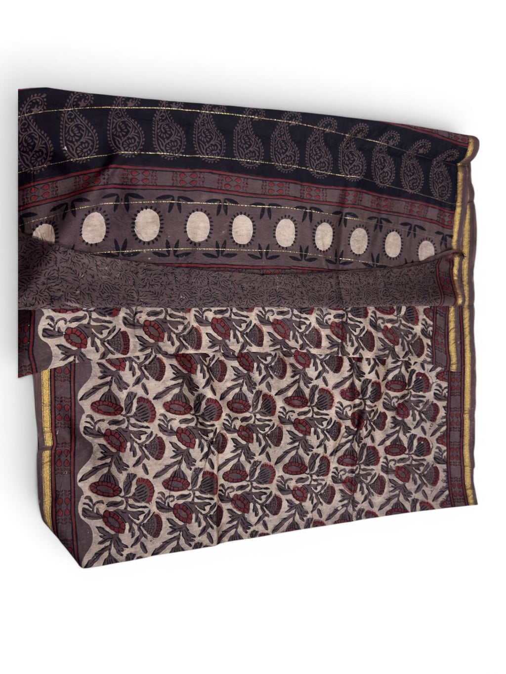 Cotton Maheshwari Silk Saree with Bagru Print