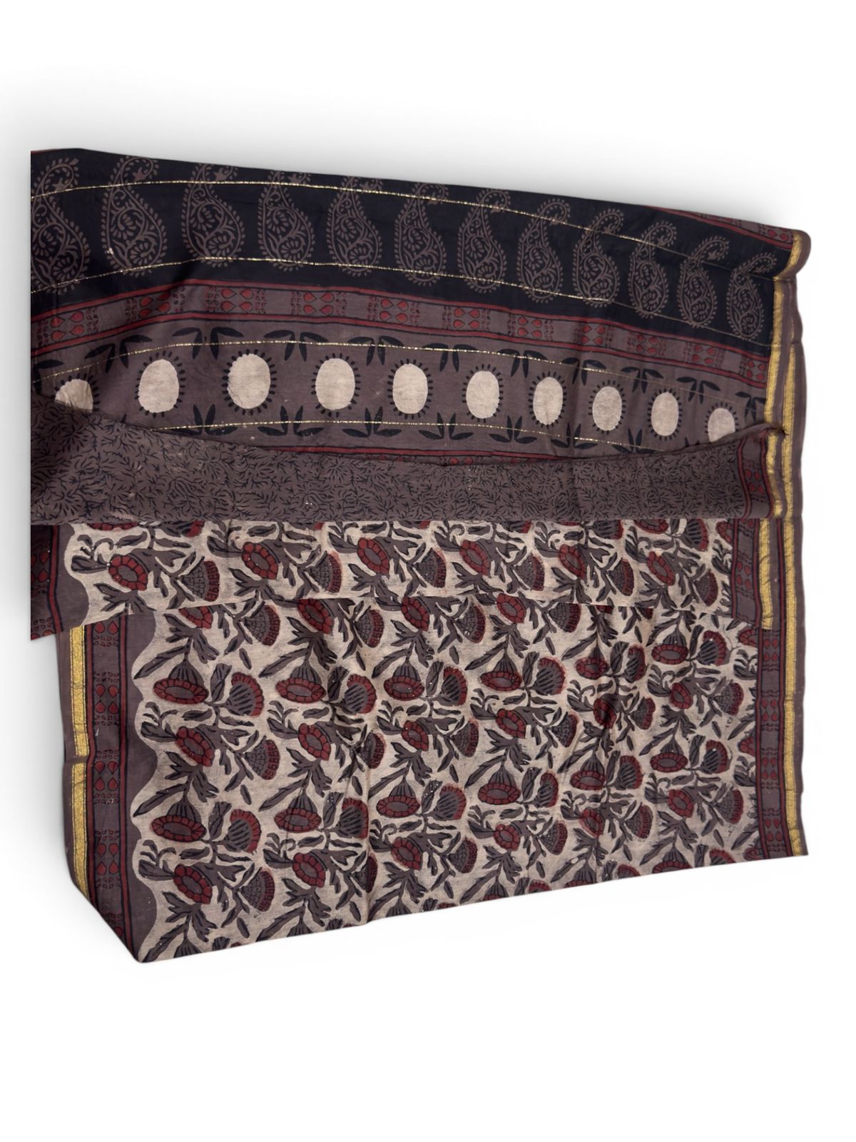 Cotton Maheshwari Silk Saree with Bagru Print