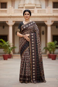 Cotton Maheshwari Silk Saree with Bagru Print