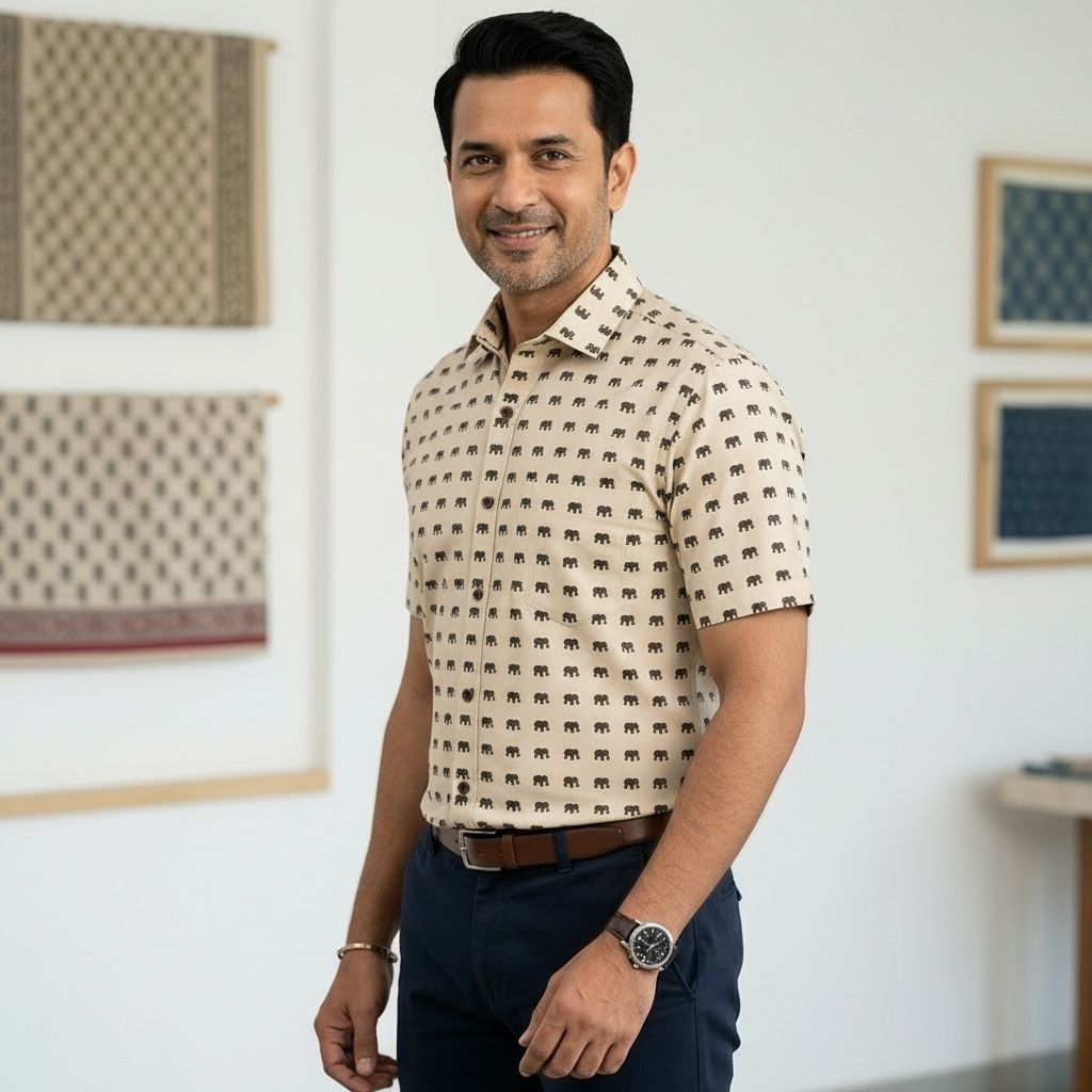 Beige Printed Casual Shirt – Urban & Relaxed Style