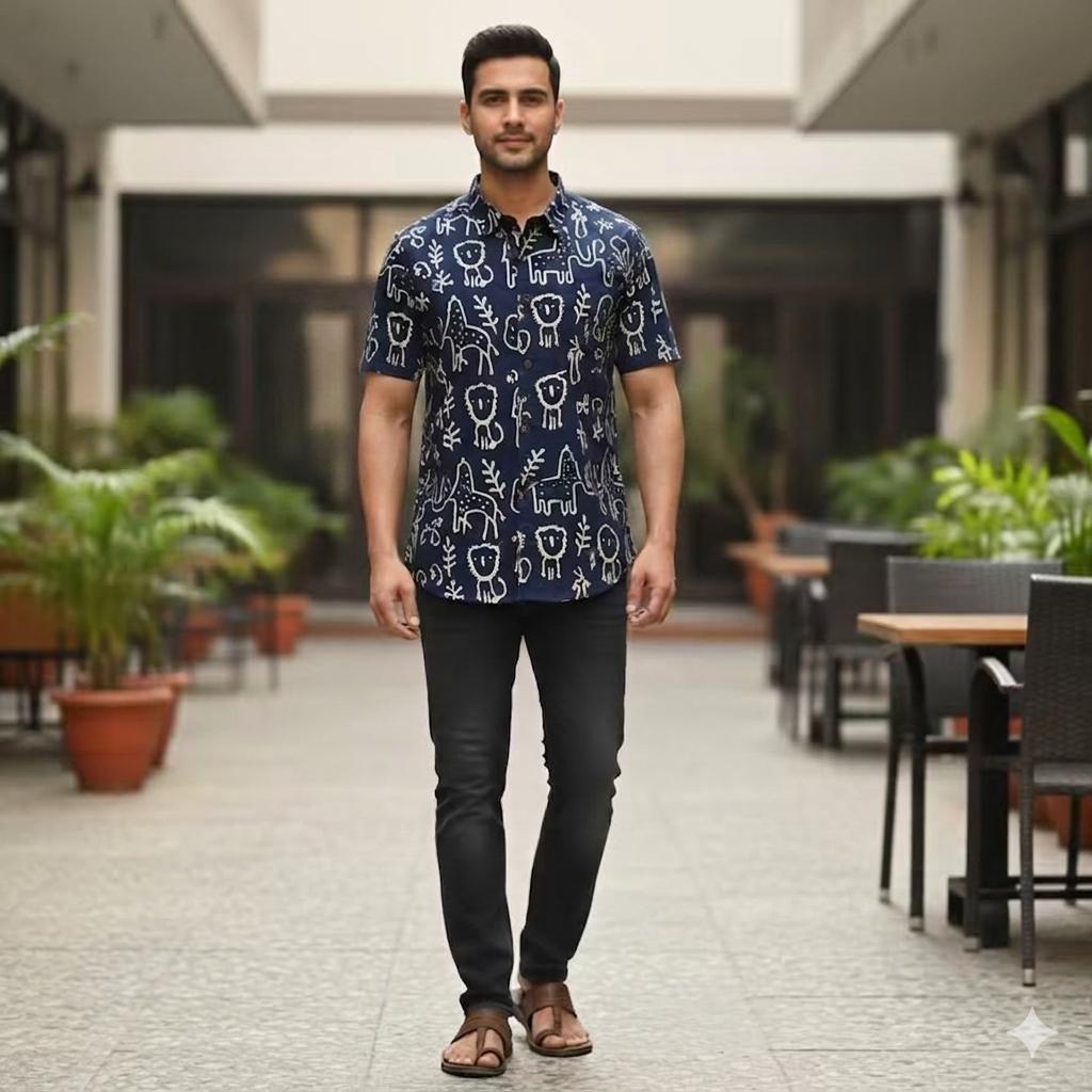 Blue Printed Casual Shirt – Urban & Relaxed Style