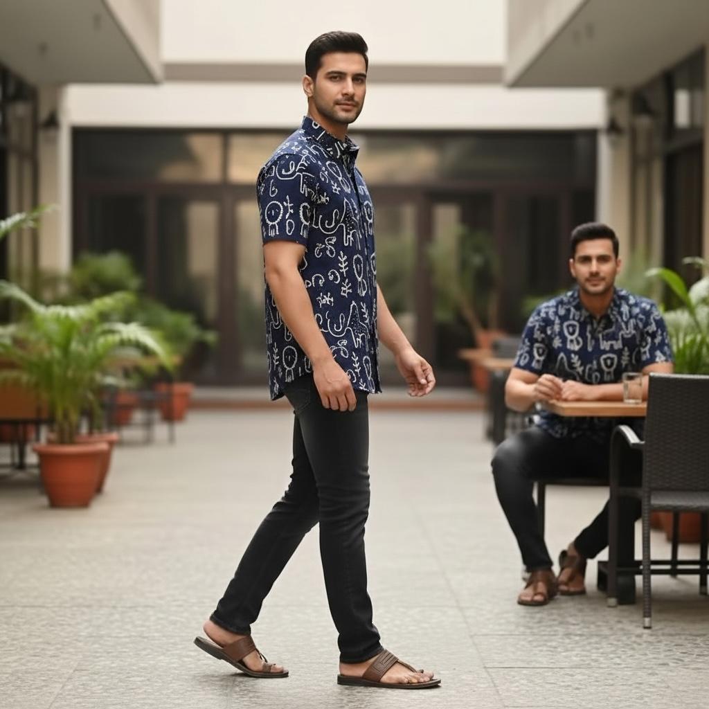 Blue Printed Casual Shirt – Urban & Relaxed Style