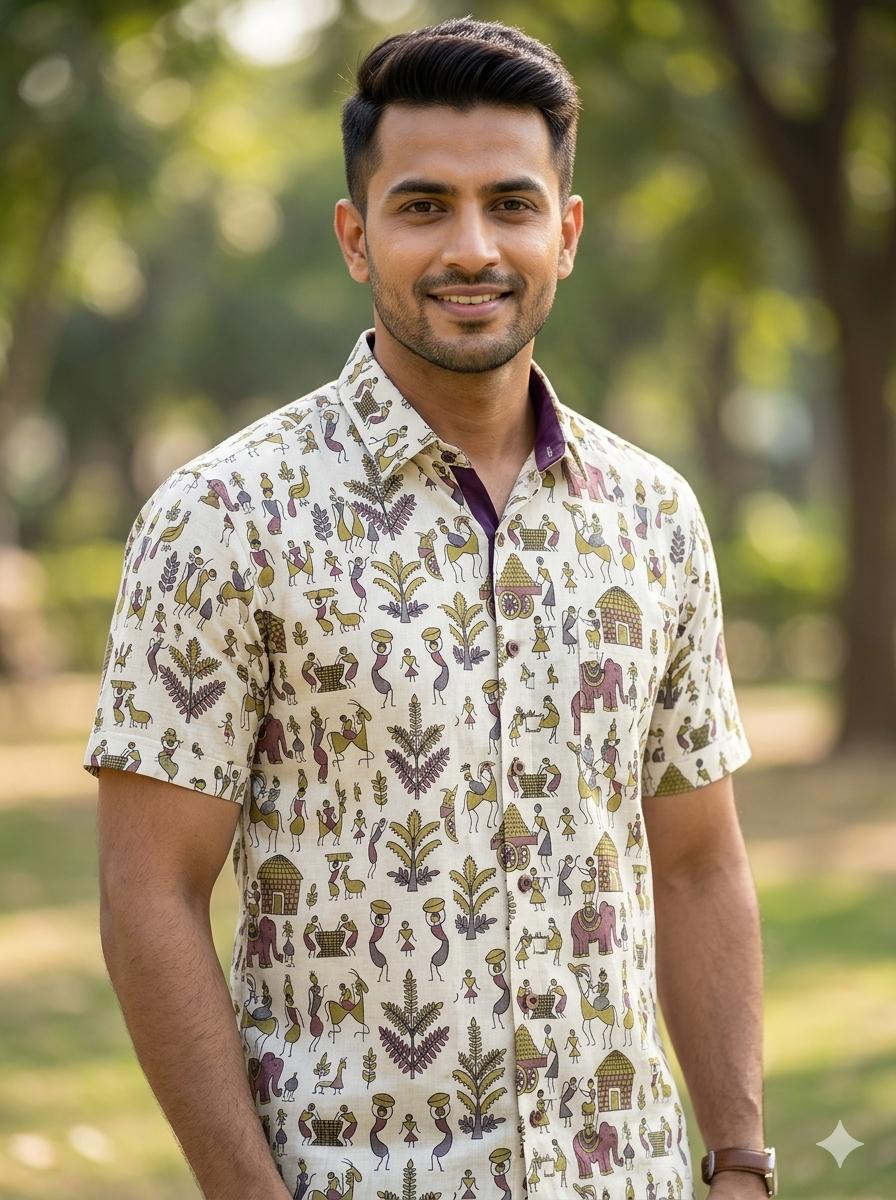 Beige Printed Casual Shirt – Urban & Relaxed Style