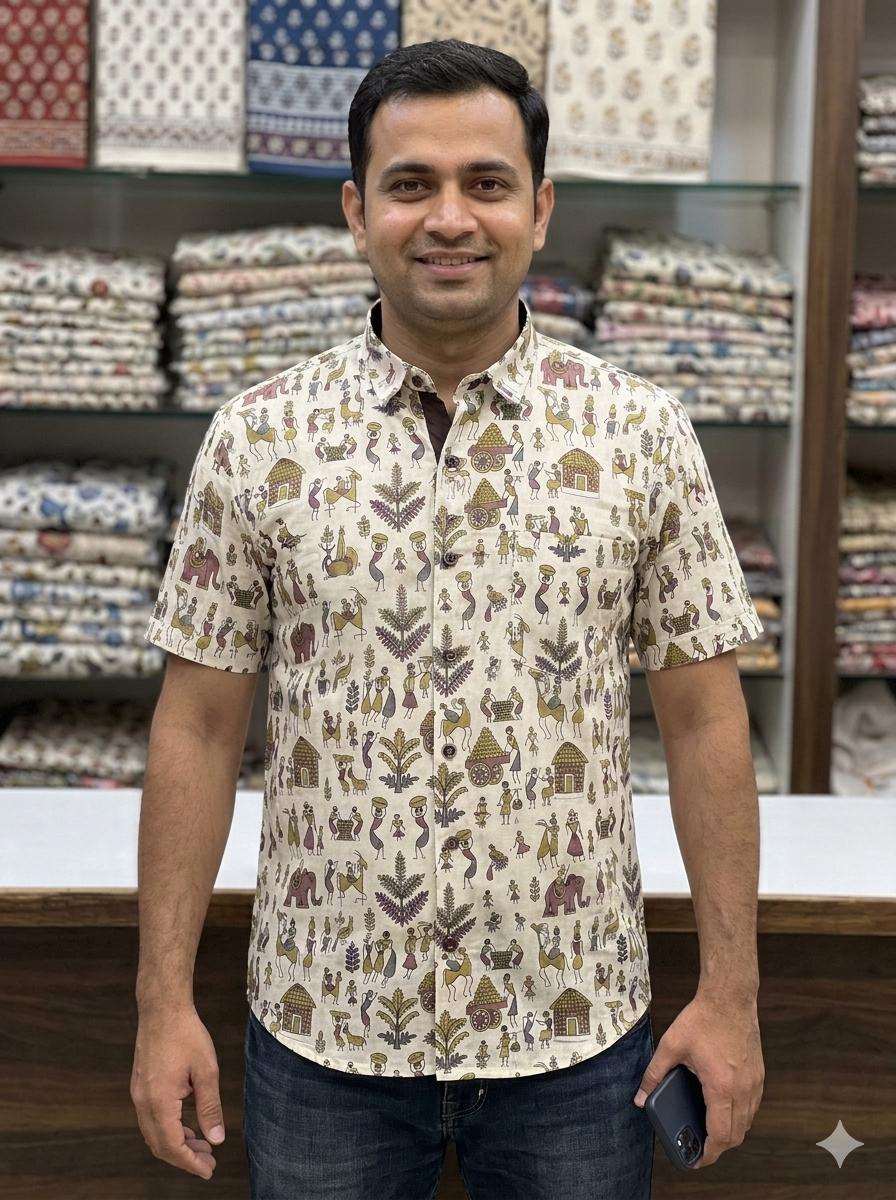 Beige Printed Casual Shirt – Urban & Relaxed Style
