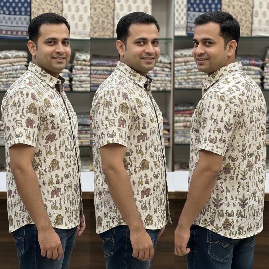 Beige Printed Casual Shirt – Urban & Relaxed Style