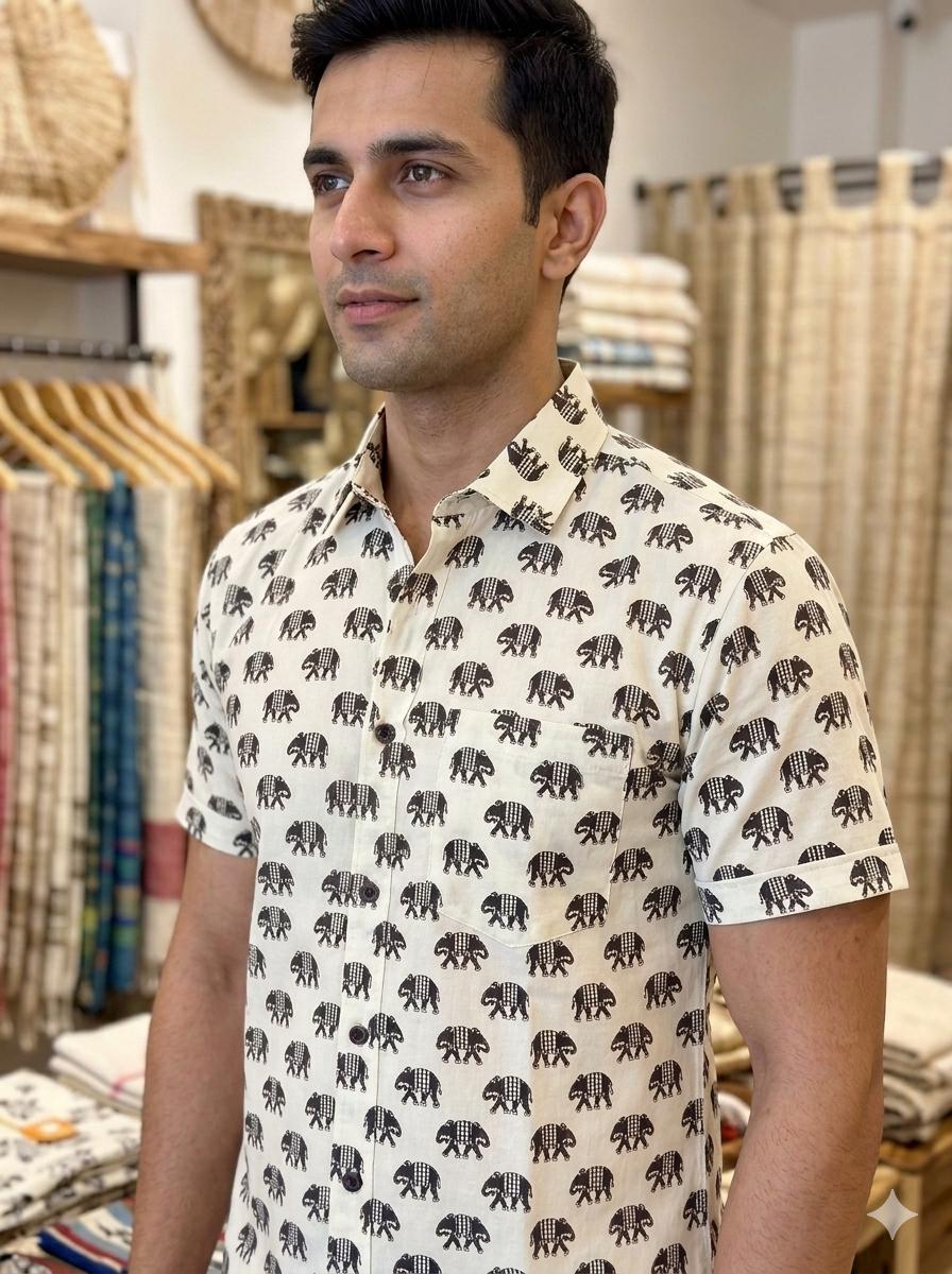 Beige Printed Casual Shirt – Urban & Relaxed Style