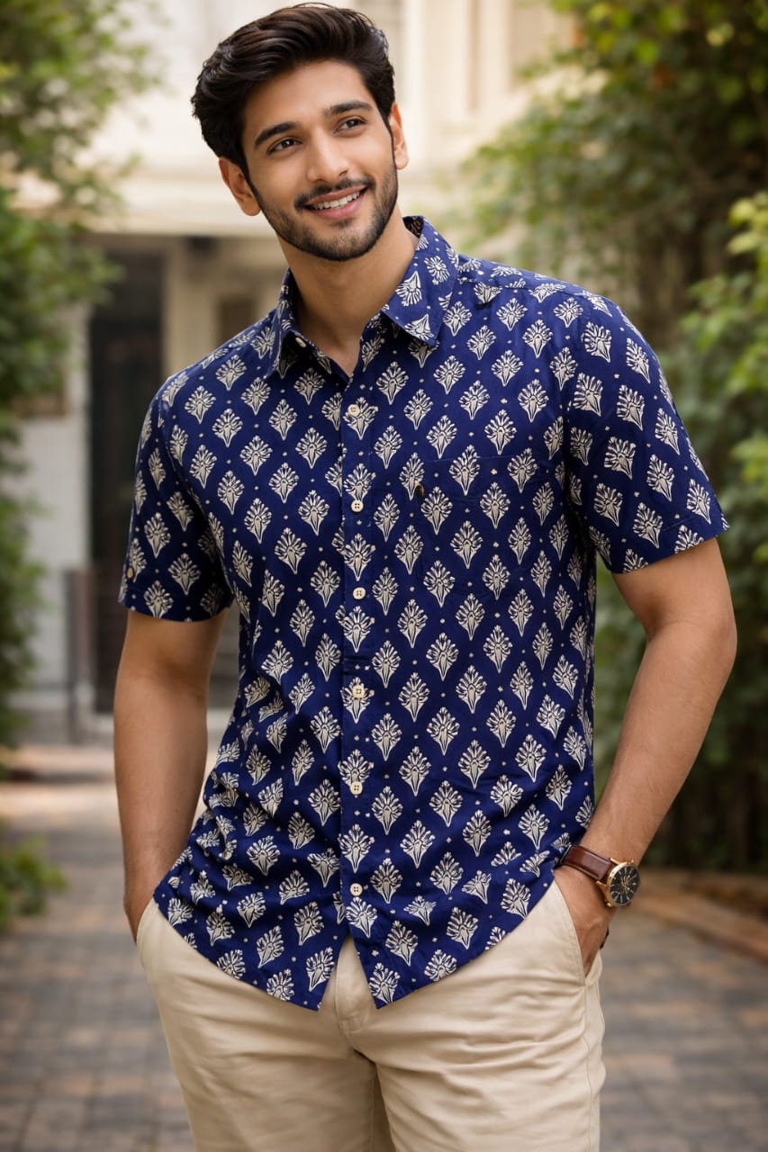 Blue Printed Casual Shirt – Urban & Relaxed Style