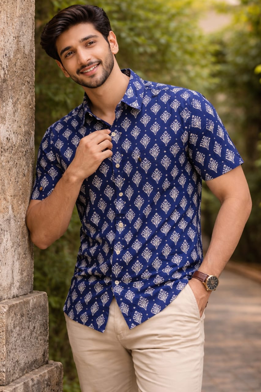 Blue Printed Casual Shirt – Urban & Relaxed Style